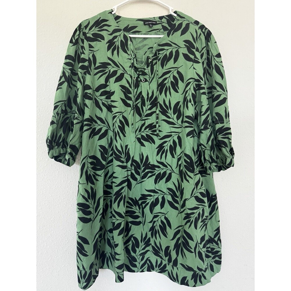 Who What Wear Tropical Linen Blend Dress XL Island Palm Tunic Resortwear Summer
